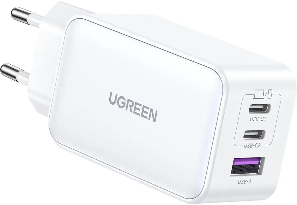Сетевое зарядное устройство UGREEN CD244,  USB-A,  2xUSB-C, 65Вт, 3A, белый [15334]